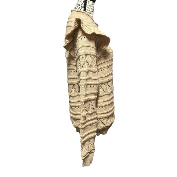 SHEIN Clasi Solid Ruffle Trim Pointelle Knit Sweater Chuncky Preppy Hipster XL - Picture 2 of 6